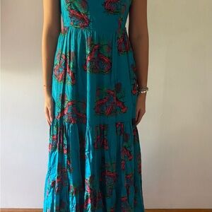 J. Crew Teal lobster patterned Maxi sun dress. Zip up back